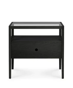 Spindle Bedside Table - / Solid Oak & Glass - 1 Drawer - Ethnicraft