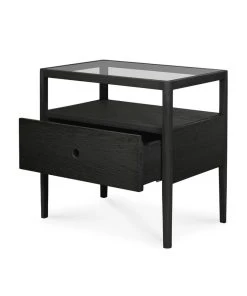 Spindle Bedside Table - / Solid Oak & Glass - 1 Drawer - Ethnicraft -made in design shop bedside table spindle black oak madeindesign 379330 product800